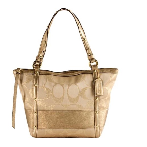 Coach Gold Studded Tote Shoulder Lurex Bag 12909 - Picture 1 of 12